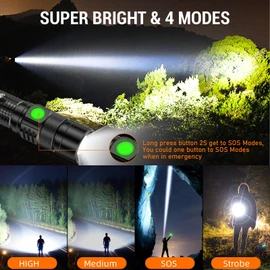 LED Tactical Flashlight Rechargeable - One Click SOS, Super Bright Small LED Flashlight 3Hr USB-C Fast Charging, Waterproof Pocket-Size Small EDC Flashlight for Home, Camping, Emergency, Hiking
