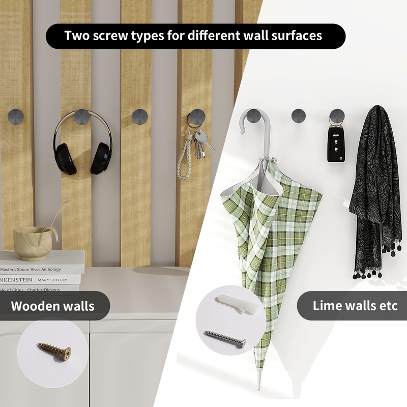 JS Wall Hooks for Hanging Coats Screw in Coat Hanger