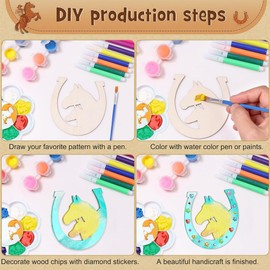 36 Set DIY Wooden Painting Crafts Set, Unfinished Blank Coloring Wooden Stencils of Horseshoe, Arts and Crafts Supplies for Birthday Gifts Classroom Rewards Goodie Bags Fillers
