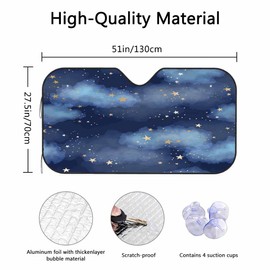 Jnomin Stars and Clouds Windshield Sun Shade for Car - Patterned Style - Universal Fit - SUV Compatible