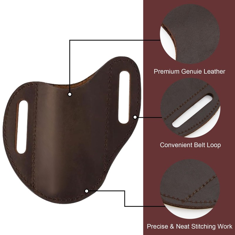 MUZZIOU Handmade Leather Pocket Knife Sheath, Folding Knife Sheath Compact