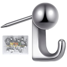 5WYOUKE (10 Pieces) Gypsum Board Hooks, Thumbtacks Hooks, Pin Hooks, Load Capacity: Approx. 11.0 lbs (5 kg), Walls, Won't Damage, Stylish, Silver, Mini, Inconspicuous, Push Pins, For Rentals,