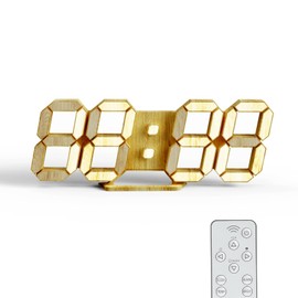 KOSUMOSU Digital Clock, LED Table Clock, Wall Clock, Adjustable Brightness 9.7 Inch Wood Grain Clock, Remote Control, Time Display (12/24 Hours) / Date / Temperature (℃/℉) Alarm Function ACD-210WD