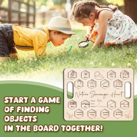 Mondily Nature Scavenger Hunt Board for Kids, Outdoor Scavenger Hunt Games for Kids, Forest School Homeschool Preschool Montessori Wooden Game Tray, Nature Treasure Hunt Game for Friend and Family