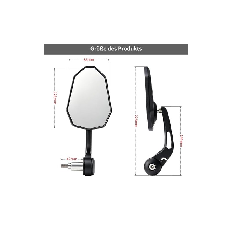 evermotor Motorcycle Handlebar End Mirrors, Motorcycle Mirrors E-Approved, 360° Rotation,