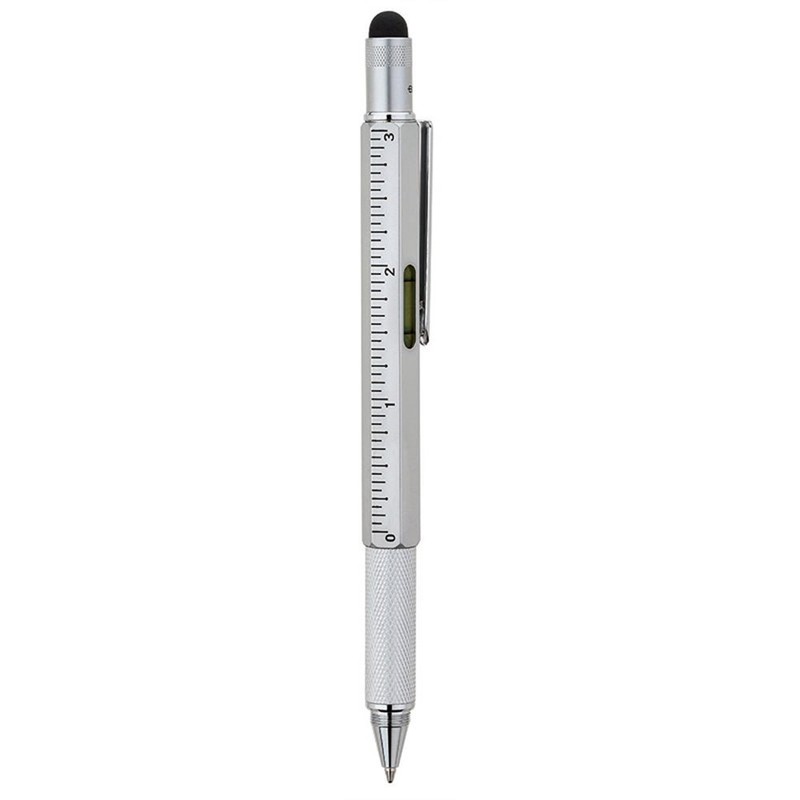Twist-action Metal 5-in1 Ballpoint Pen and Stylus with 3" Ruler,