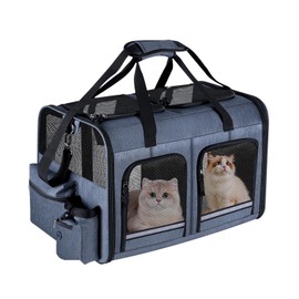 Transportín para 2 Gatos, transportador Doble Plegable para Gatos y Perros, tamaño pequeño a Mediano, 2 Compartimentos Frontales con Cremallera, trans