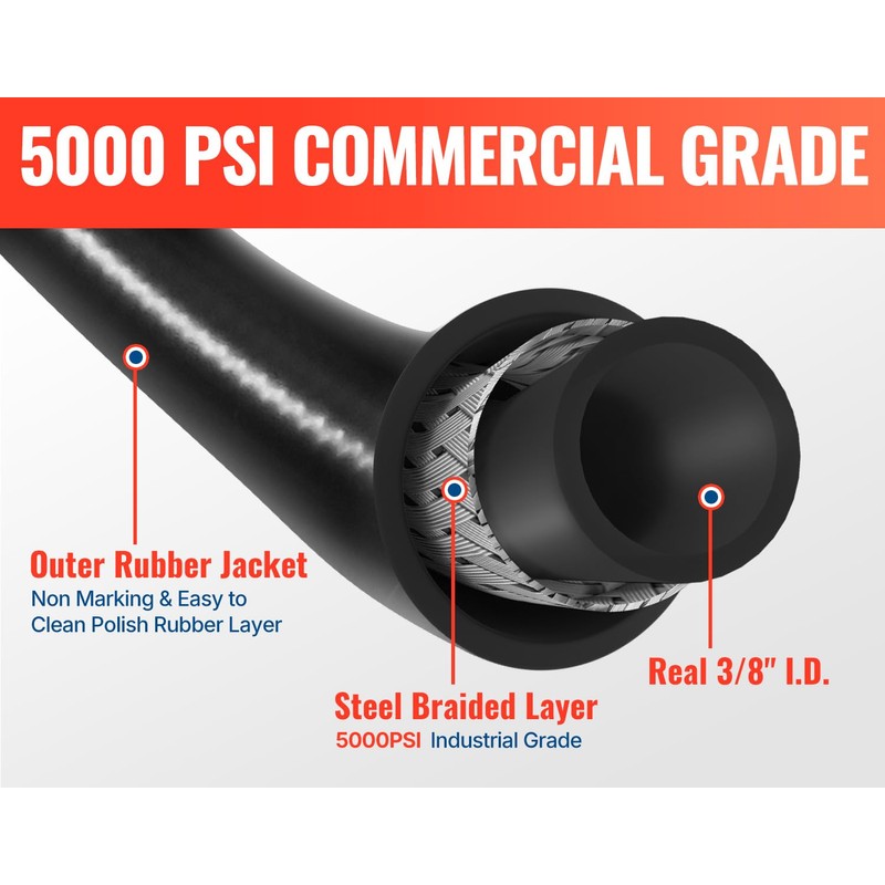 YAMATIC 3/8" Pressure Washer Hose 50FT with Stainless Steel Quick