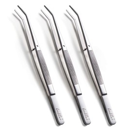 Beaditive 6-inch Sewing Machine Tweezers Set (3-PC) Serrated Bent Tips | Professional Grade, High Precision | Stainless Steel