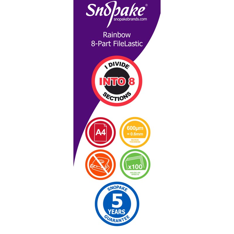 Snopake A4 FileLastic 8-part Rainbow with Duo-Register [1 piece] Multi-part