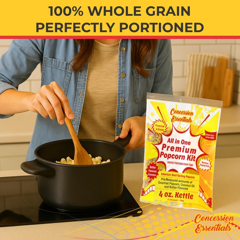 Concession Essentials 4oz Popcorn Portion Packs – Pre-Measured Kernels, Oil