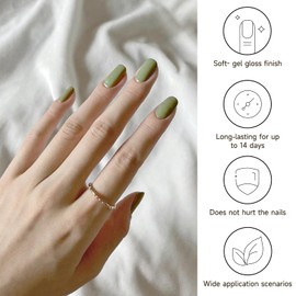DUKASOU Semi Cured Gel Nail Strips, Green Bean Paste 28 PCS Solid Color Gel Nail Strips Works with UV Light, Salon Quality Gel Nail Stickers Full Nail Wraps