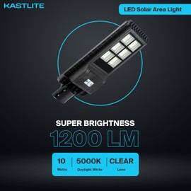 KastLite 10W LED Dusk to Dawn Solar Outdoor Lighting w/Motion Sensor & Remote Control - Dimmable 90-Watt Equiv. 5000K 1200 Lumen Solar Street Light - Waterproof Parking Lot/Security Area Lamp, Bronze