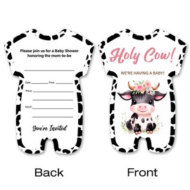 brayqu Cow Girl Baby Shower Invitations Pink Boho Cow Baby Shower Shaped Invitations Fill-in Baby Shower Invites (20 Invitation Cards with Envelopes)