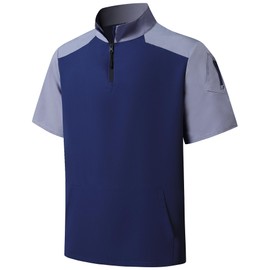 KGGEOO Wind and Water Resistant Cage Jacket Short Sleeve Golf Jacket Quarter Zip Pullover with Sleeve Pocket for Workout Navy Blue