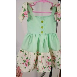 Handmade Summer Dress Girls Dress sz 2T Green Floral Straps Button