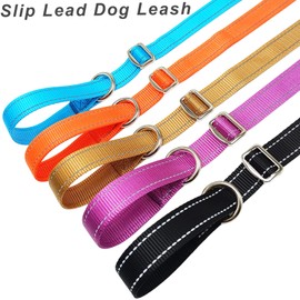MayPaw 3 FT Slip Lead Dog Training Leash, Reflective Nylon No Pull Leash with Soft Handle, Large Medium Dogs Walking, Veterinarian, Dog Grooming, Daycare Short Slip Leash (3 FT x 1 in, Black)