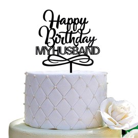 Decoración para tarta de cumpleaños con texto en inglés "Happy Birthday My Husand", acrílico negro