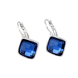 Crystalline Azuria Women 18ct White Gold Plated Rhombus Square Blue Simulated Sapphire Crystals Lever back Dangle Earrings