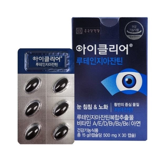 iClear Lutein Zeaxanthin Eye Health Vitamin Zinc 500mg / 아이클리어 루테인지아잔틴 눈건강 비타민 아연 500mg X 30캡슐 1박스 1개월분, 단일상품