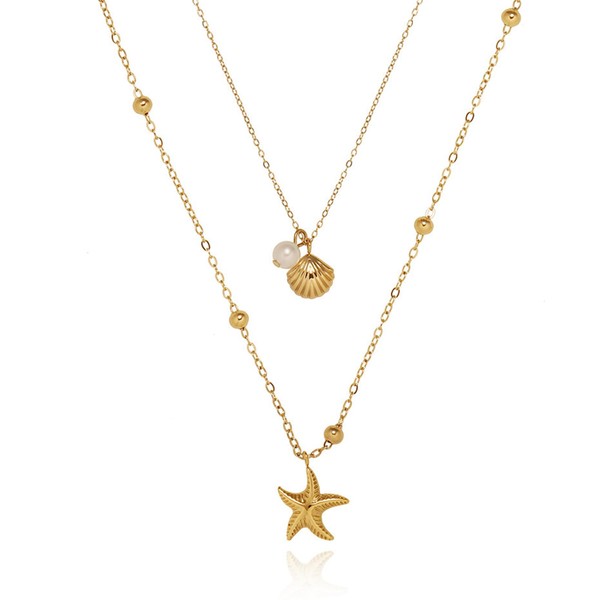 Starfish Necklace, Shell Necklace Chain, Ocean Charm Bohemian Layered Necklaces