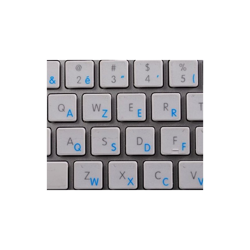 French AZERTY Keyboard Sticker with Blue Lettering ON Transparent Background