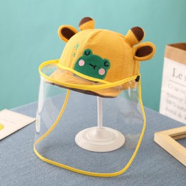 Adjustable Baby Sun Hat Cute Cartoon Infant Outdoor Removable Face Visor Shield for Droplet Dust Yellow