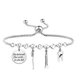 PLITI Dentist Bracelet Dental Hygienist DA DH Graduation Gift She Believed She Could So She Did Bangle for Dental Assistant (she believed tooth bgCA)