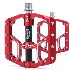 Road/Mountain Bike Pedals - 3 Bearings 9/16” Aluminum Alloy Bicycle Pedals - Mountain Bike Pedal with Removable Anti-Skid Nails … (Red)