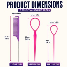 5 Piece Hair Braiding Tools Set with Rat Tail Comb and Topsy Tail