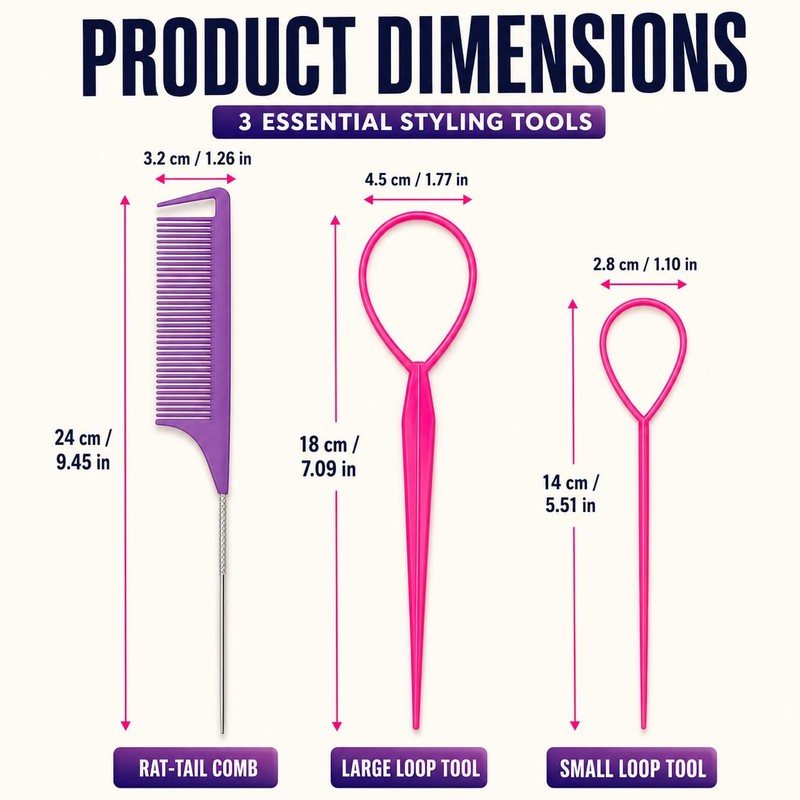 5 Piece Hair Braiding Tools Set with Rat Tail Comb
