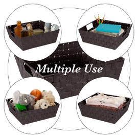 Simplify Large Shelf Woven Strap Tote | Decorative Storage Basket | Built in Handles | Organization | Closet | Bedroom | Bathroom | Nursery | Accessories | Toys | Gifts | 4 Pack | Chocolate