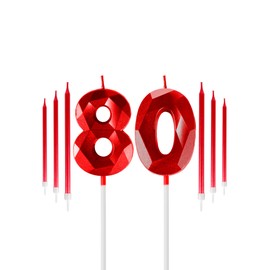 Red Birthday Candles - 80pcs with 6 Long Candles, Perfect for 80th Birthday Parties, Weddings & Anniversaries