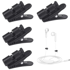 Earphone Clips, Set of 4, 1.3 x 0.8 inches (3.2 x 2 cm), Cable Clip, Black, 360 Degree Rotation, Compatible with 0.08 - 0.2 inch (2 - 4 mm), Cord Organization, Earphone Cord Fastening, Storage Cable