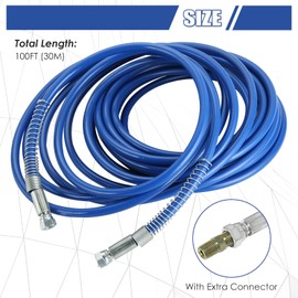 MAOPINER 1/4" Airless Paint Spray Hose | High Pressure Universal Paint Sprayer Flexible Fiber Tube 3300 PSI (100FT, Blue)