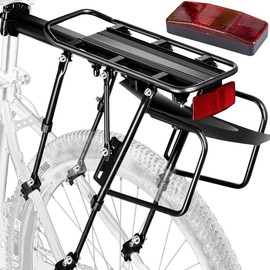 Rear Bike Rack with AirTag Mount Bike Reflector,310 LB Capacity Solid Bearings Bike Cargo Rack w/Fender & Large Size Reflective,Universal Bike Luggage Touring Carrier Rack