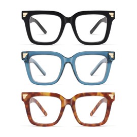 AMOMOMA 3 Pack Retro Oversized Square Reading Glasses for Women Trendy Chunky Blue Light Blocking Readers AM6168 Mix (+2.00 Magnification Strength)