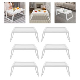 6Pcs Lap Desk Tray,Tray Folding Table,Foldable Laptop Desk,Plastic Breakfast Laptop Trays,Portable Lap Bed Table with Phone Slots,Serving Tray,Snack Table for Writing Eating Game Classroom (White)