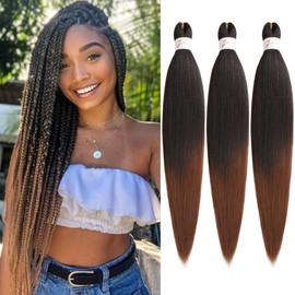 Leeven 3 Packs Pre Stretched Braiding Hair Extensions for Women 20 Inch Ombre EZ Braids Yaki Braiding Hair Pre Stretched Ombre Braiding Hair T30#