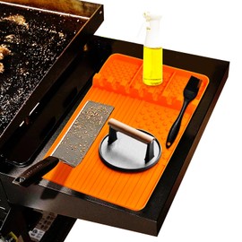 Silicone Griddle Tools Mat for Blackstone,Grill BBQ Caddy Utensils Holder for Kitchen,Cooking & Countertop,Large Spatula Mat with Drip Pad,Griddle Accessories for Blackstone (orange)