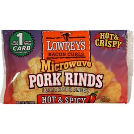 Lowrey's Bacon Curls Microwave Pork Rinds (Chicharrones), Hot & Spicy, 1.75 Ounce (Pack of 18)