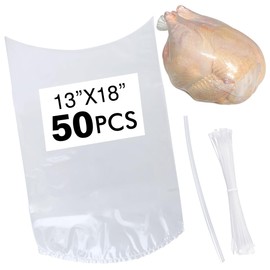 50Pack 13x18 Inches Poultry Shrink Bags, chicken bag, Clear Poultry Heat Shrink Wrap Freezer With 50 Zip Ties, a Silicone Straw for Chickens, Rabbits