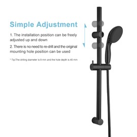 OFFO Shower Riser Rail, 62cm Segmented Wall Mounted Shower Rail Adjustable Distance 28 to 61cm with Handheld Shower Head Holder Replacement for Shower, Matte Black