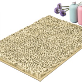 OWIYA Bathroom Rugs Mat 70x24 Chenille TRP Non-Slip Extra Soft and Absorbent Machine Wash Dry Bath Rugs Mat for Bathroom Floor, Bathtub and Shower, Chenille Bath Rugs, Bath Carpet Beige