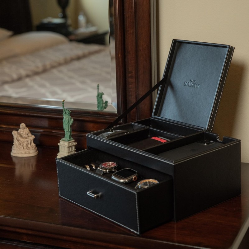 KALETY Mens Jewelry Box Organizer with Watch Holder - Mens