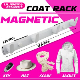 ULIBERMAGNET Magnetic Hooks,Heavy Duty Coat Magnetic Rack,Strong Rubber Magnetic Hanger for Refrigerator,Metal Cabinet,Hanging Coat, Towel, Bag, Backpack(White/4 Hooks)