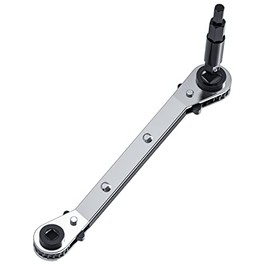 HVAC Service Wrench, Refrigeration Ratcheting Curved Wrench 3/8” 1/4” 5/16'' 3/16'' AC Wratchet Tool with Hex Bit Adapter UIInosoo for Air Conditioning, Refrigeration Equipment, Gas Furnace