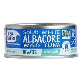 Sea Tales Solid White Albacore Canned Tuna in Water - No Salt Added - 100% Pole & Line Wild Sustainably Caught - BPA Free - High Protein Food - Keto Friendly - 5 oz. Cans (Pack of 12)