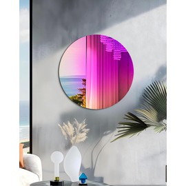 Artloge Round Iridescent Mirror Frameless: Circle Mirror Wall-Mounted with Colorful Reflection, Decorative Mirrors Home Wall Decor for Living Room Entryway Bedroom, 26.8x26.8 inch