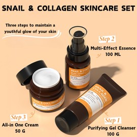 Snail Collagen Skincare Set 3 PCS, Skin Care Sets & Kits for Moisturizing & Nourishing, Snail Mucin Cleanser & Essence & Cream, Skincare Gift Set for Women, Suitable for Various Skin Types